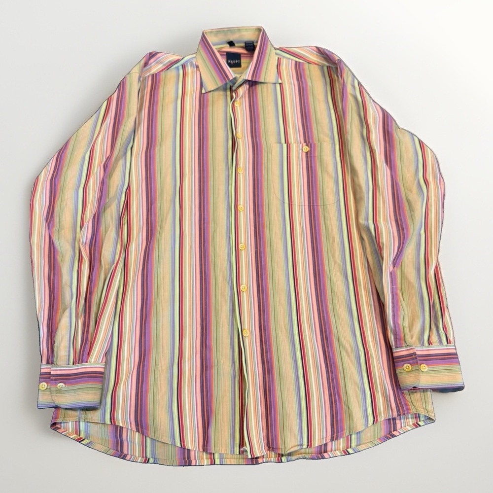 VTG 90s M Striped Button Down Shirt Colorful Men Long Sleeve Haupt
